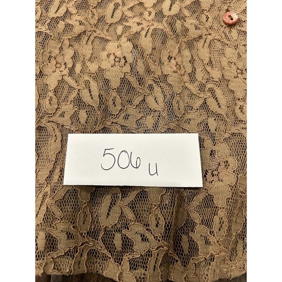 San André Vintage Lace Sheer Brown Blouse Button-Up Long Sleeve Womens Sz Small - Picture 8 of 8